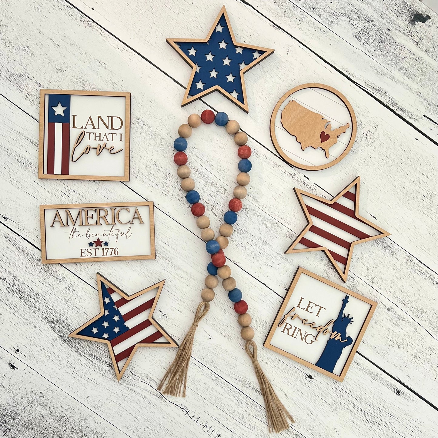 Rustic Fourth Of July Tiered Tray Decor