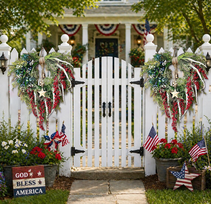 🔥Flash Sale-80% Off🔥Patriotic Americana Wreath: Rustic Red, White, and Blue Fourth of July Decoration