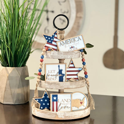 Rustic Fourth Of July Tiered Tray Decor
