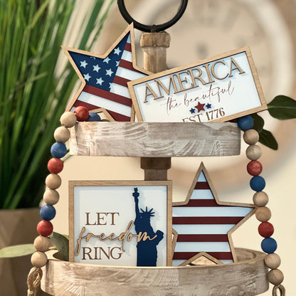 Rustic Fourth Of July Tiered Tray Decor