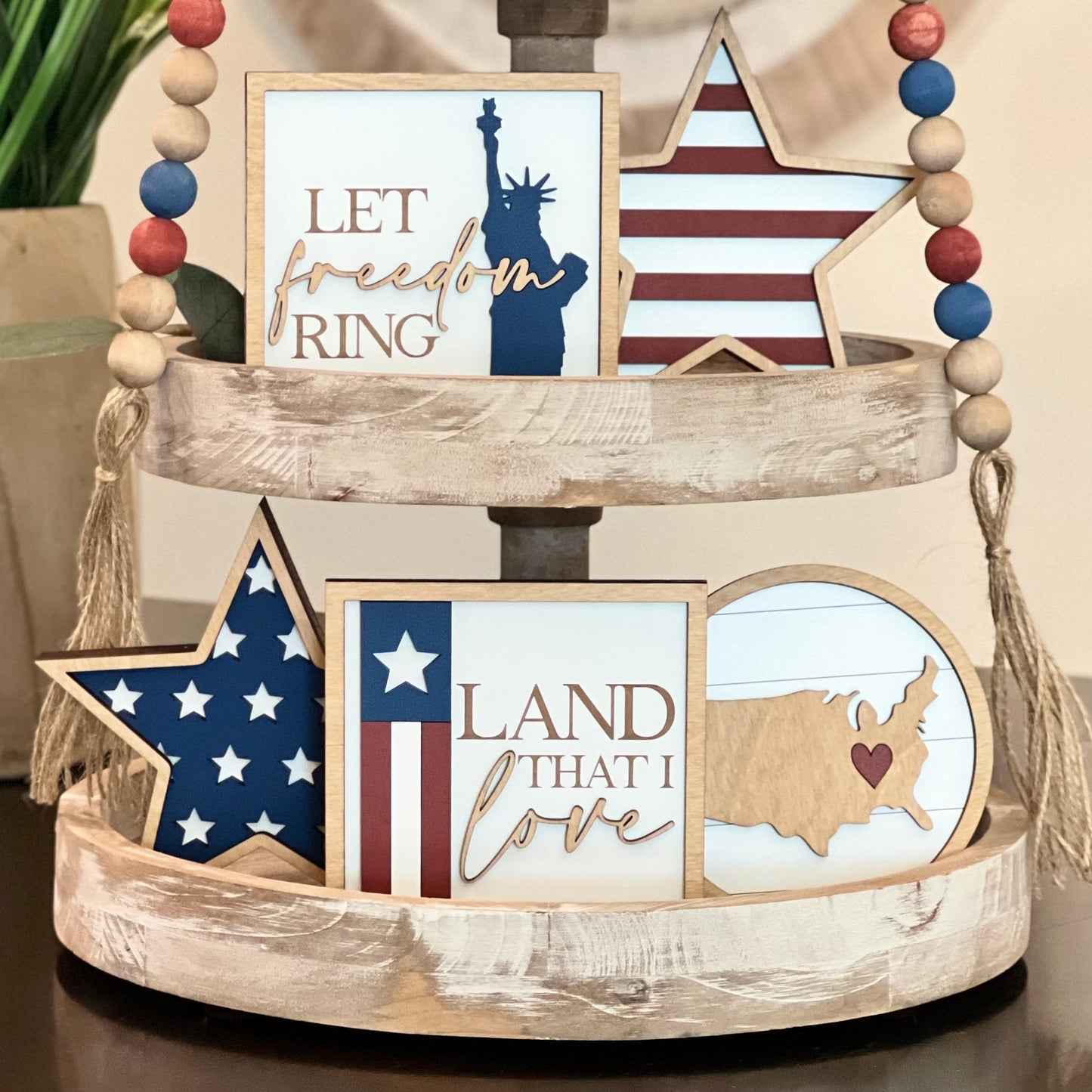 Rustic Fourth Of July Tiered Tray Decor