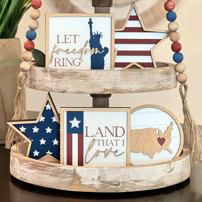 Rustic Fourth Of July Tiered Tray Decor