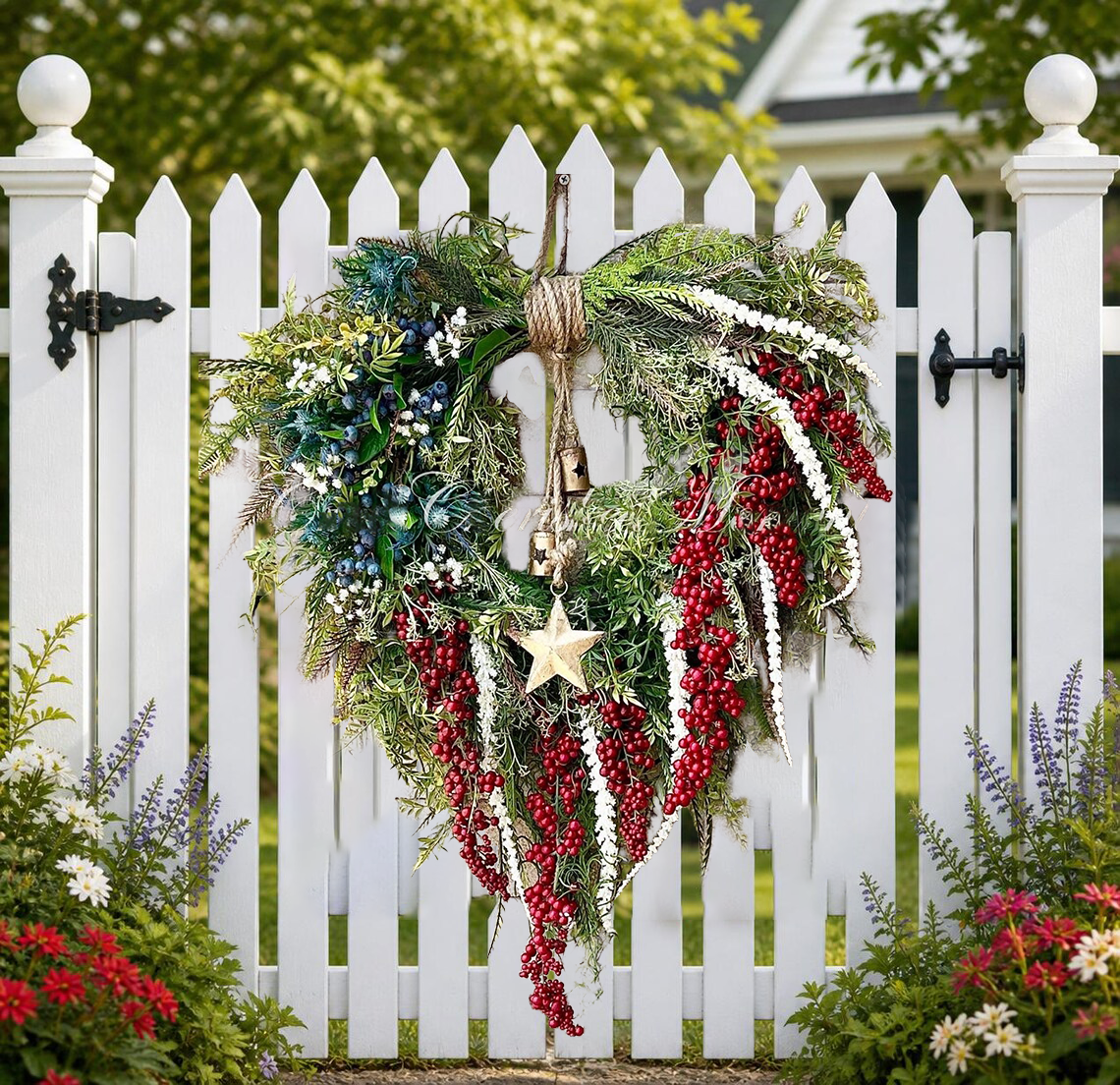🔥Flash Sale-80% Off🔥Patriotic Americana Wreath: Rustic Red, White, and Blue Fourth of July Decoration
