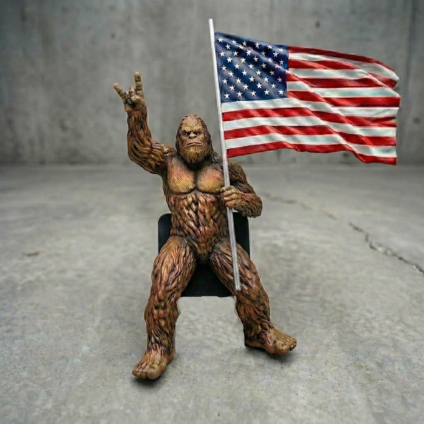 Bigfoot Rock On Hitch Cover with Waving American Flag