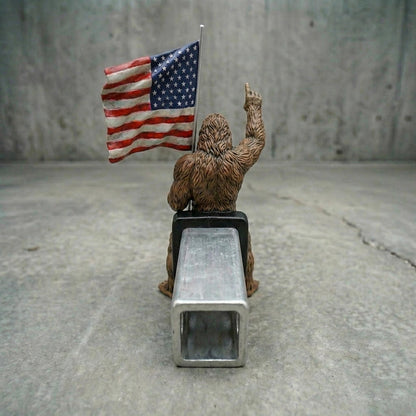 Bigfoot Rock On Hitch Cover with Waving American Flag