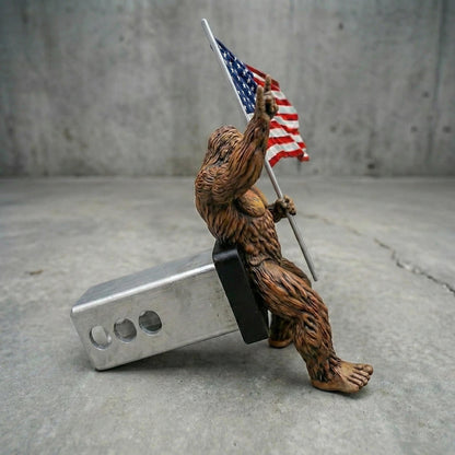 Bigfoot Rock On Hitch Cover with Waving American Flag