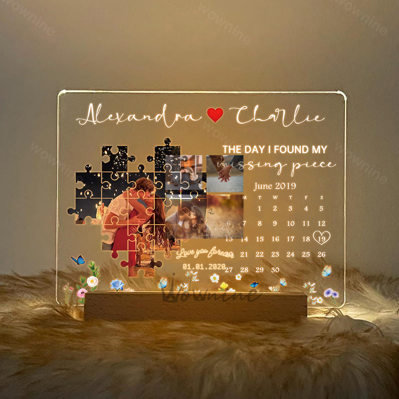 The Day I Found My Missing Piece Light Frame Personalized Gift — personalization preview