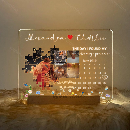 The Day I Found My Missing Piece Light Frame Personalized Gift — personalization preview